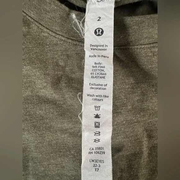 Lululemon Olive Green Tee Minimalist Athleisure Active Top XS S - Picture 4 of 9